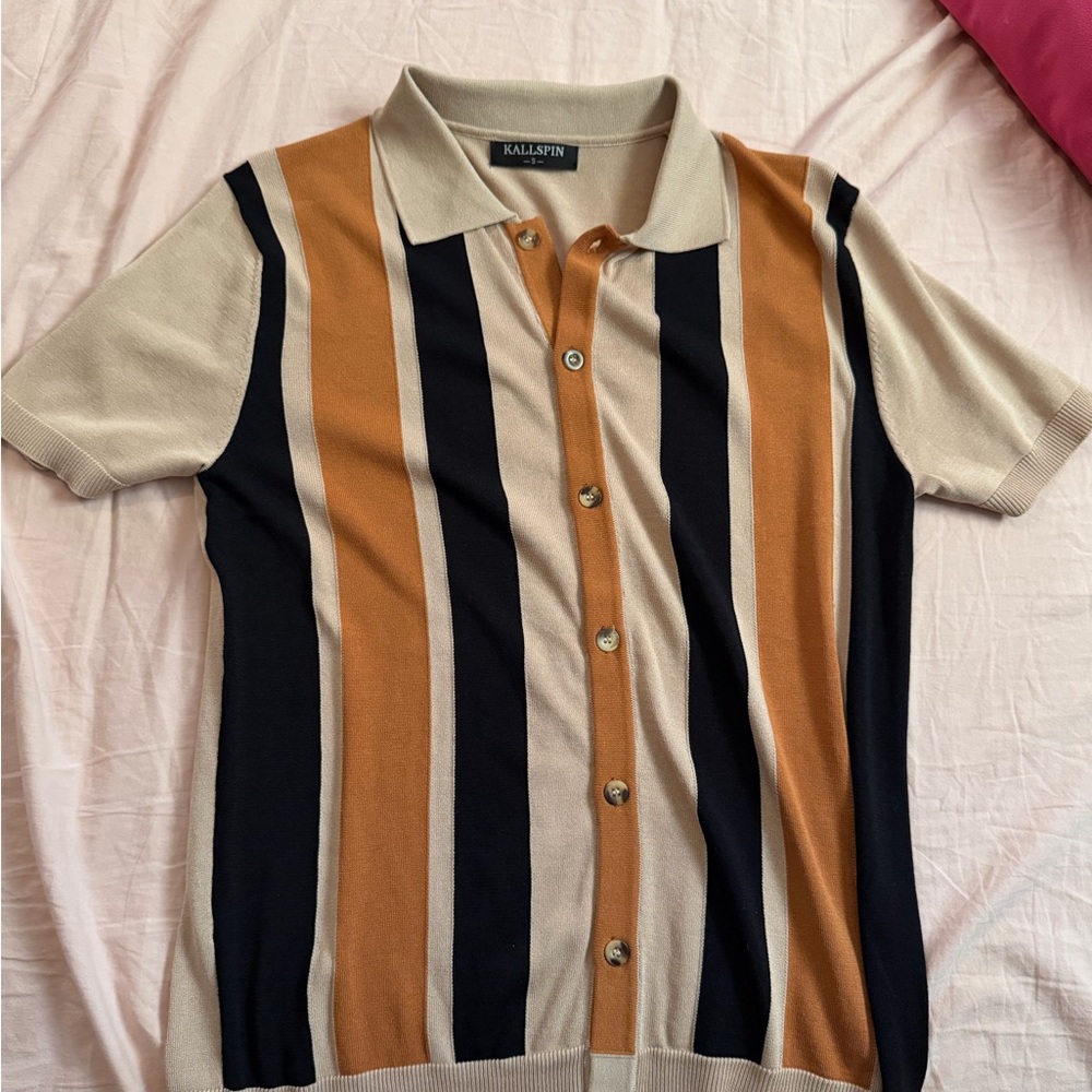Amazon Men's Casual Striped Button Down Shirt - Black, Brown, Cream